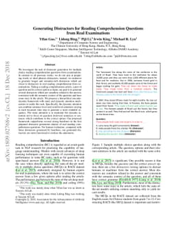 Generating Distractors for Reading Comprehension Questions from Real
  Examinations