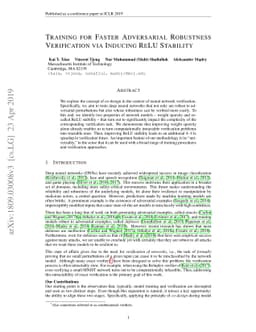 Training for Faster Adversarial Robustness Verification via Inducing
  ReLU Stability