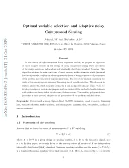 Optimal variable selection and adaptive noisy Compressed Sensing