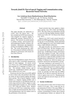 Towards JointUD: Part-of-speech Tagging and Lemmatization using
  Recurrent Neural Networks