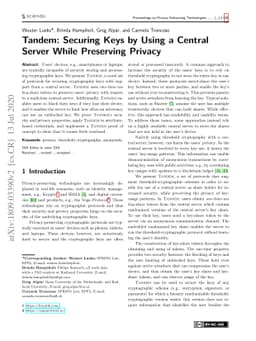 Tandem: Securing Keys by Using a Central Server While Preserving Privacy