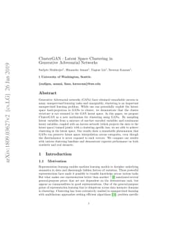ClusterGAN : Latent Space Clustering in Generative Adversarial Networks
