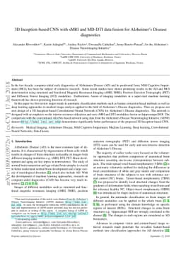 3D Inception-based CNN with sMRI and MD-DTI data fusion for Alzheimer's
  Disease diagnostics