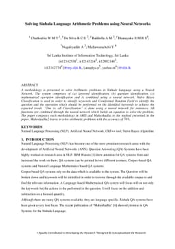 Solving Sinhala Language Arithmetic Problems using Neural Networks