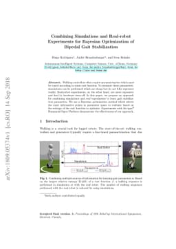 Combining Simulations and Real-robot Experiments for Bayesian
  Optimization of Bipedal Gait Stabilization