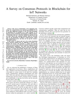 A Survey on Consensus Protocols in Blockchain for IoT Networks