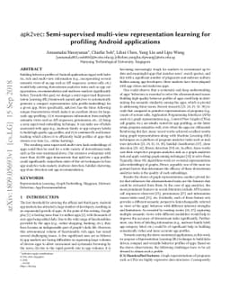apk2vec: Semi-supervised multi-view representation learning for
  profiling Android applications
