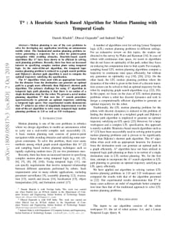 T* : A Heuristic Search Based Algorithm for Motion Planning with
  Temporal Goals