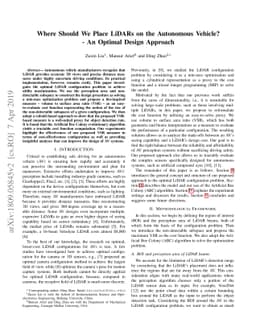 Where Should We Place LiDARs on the Autonomous Vehicle? - An Optimal
  Design Approach
