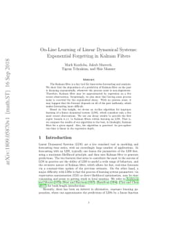On-Line Learning of Linear Dynamical Systems: Exponential Forgetting in
  Kalman Filters