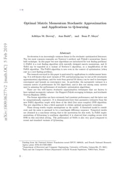 Optimal Matrix Momentum Stochastic Approximation and Applications to
  Q-learning