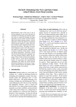 DeClarE: Debunking Fake News and False Claims using Evidence-Aware Deep
  Learning