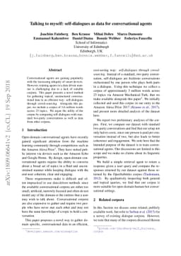 Talking to myself: self-dialogues as data for conversational agents