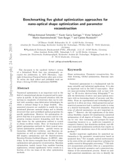 Benchmarking five global optimization approaches for nano-optical shape
  optimization and parameter reconstruction