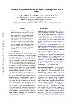 Improving Moderation of Online Discussions via Interpretable Neural
  Models