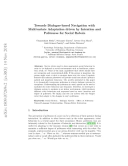 Towards Dialogue-based Navigation with Multivariate Adaptation driven by
  Intention and Politeness for Social Robots