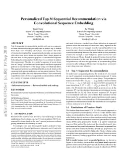 Personalized Top-N Sequential Recommendation via Convolutional Sequence
  Embedding