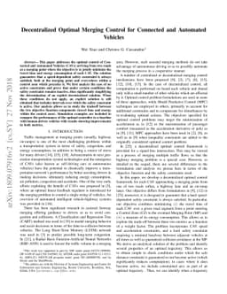 Decentralized Optimal Merging Control for Connected and Automated
  Vehicles