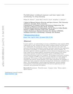 On-field player workload exposure and knee injury risk monitoring via
  deep learning