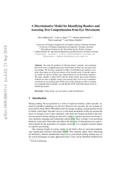 A Discriminative Model for Identifying Readers and Assessing Text
  Comprehension from Eye Movements