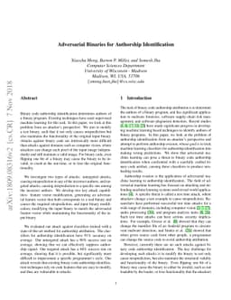 Adversarial Binaries for Authorship Identification