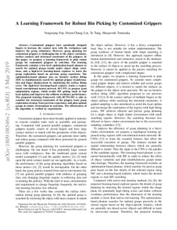 A Learning Framework for Robust Bin Picking by Customized Grippers