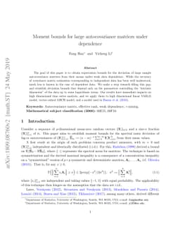 Moment bounds for large autocovariance matrices under dependence