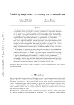 Modeling longitudinal data using matrix completion