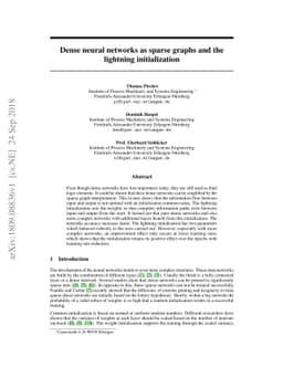 Dense neural networks as sparse graphs and the lightning initialization