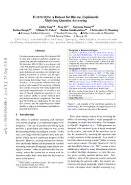 HotpotQA: A Dataset for Diverse, Explainable Multi-hop Question
  Answering