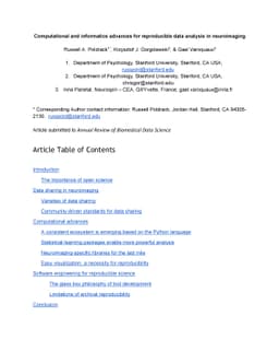 Computational and informatics advances for reproducible data analysis in
  neuroimaging