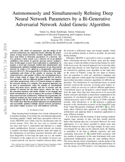 Autonomously and Simultaneously Refining Deep Neural Network Parameters
  by a Bi-Generative Adversarial Network Aided Genetic Algorithm