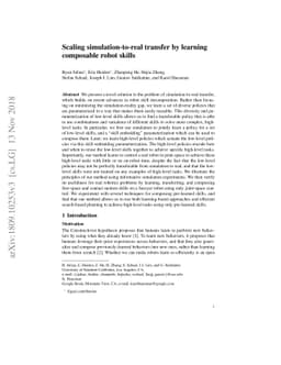 Scaling simulation-to-real transfer by learning composable robot skills