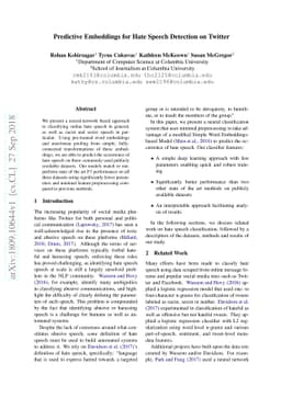 Predictive Embeddings for Hate Speech Detection on Twitter
