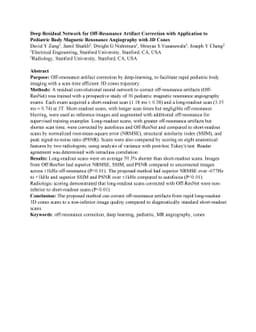 Deep Residual Network for Off-Resonance Artifact Correction with
  Application to Pediatric Body Magnetic Resonance Angiography with 3D Cones