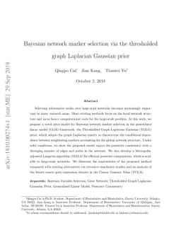 Bayesian network marker selection via the thresholded graph Laplacian
  Gaussian prior