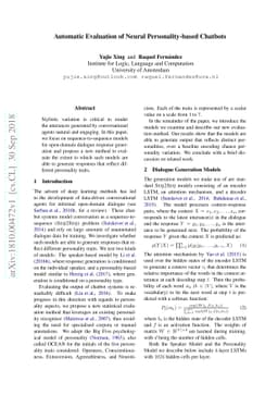 Automatic Evaluation of Neural Personality-based Chatbots