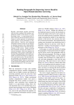 Ranking Paragraphs for Improving Answer Recall in Open-Domain Question
  Answering