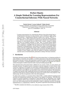 Perfect Match: A Simple Method for Learning Representations For
  Counterfactual Inference With Neural Networks