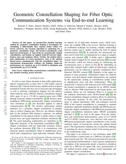 Geometric Constellation Shaping for Fiber Optic Communication Systems
  via End-to-end Learning