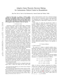 Adaptive Game-Theoretic Decision Making for Autonomous Vehicle Control
  at Roundabouts
