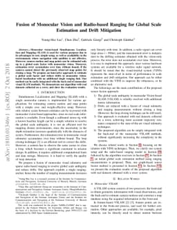 Fusion of Monocular Vision and Radio-based Ranging for Global Scale
  Estimation and Drift Mitigation
