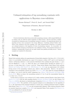 Unbiased estimation of log normalizing constants with applications to
  Bayesian cross-validation