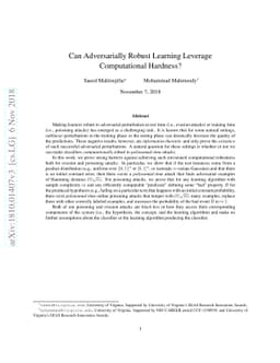 Can Adversarially Robust Learning Leverage Computational Hardness?