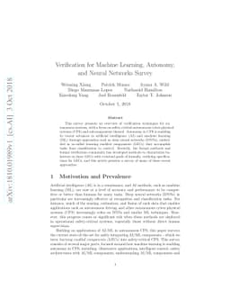 Verification for Machine Learning, Autonomy, and Neural Networks Survey