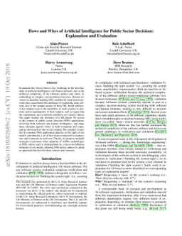 Hows and Whys of Artificial Intelligence for Public Sector Decisions:
  Explanation and Evaluation