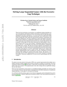 Solving Large Sequential Games with the Excessive Gap Technique