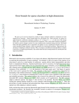 Error bounds for sparse classifiers in high-dimensions
