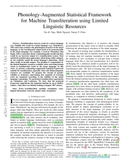 Phonology-Augmented Statistical Framework for Machine Transliteration
  using Limited Linguistic Resources