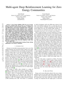 Multi-agent Deep Reinforcement Learning for Zero Energy Communities